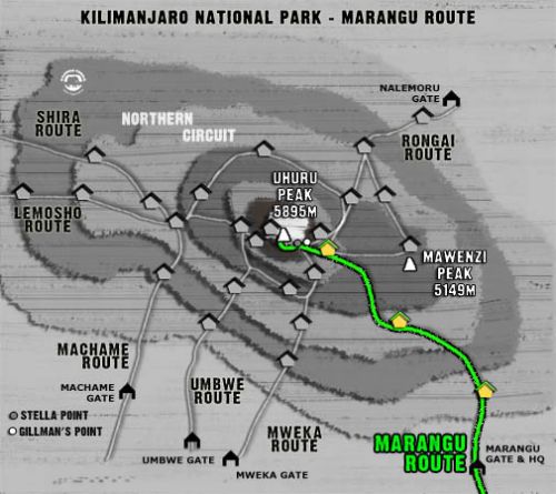 Map Kilimanjaro Marangu Route (5 days)